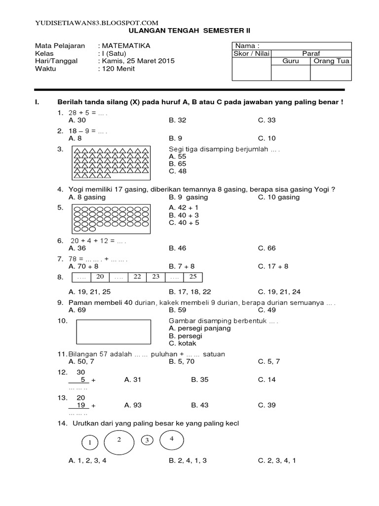 Soal Ujian Semester 1 Kelas 2 Sd Dalchaebi