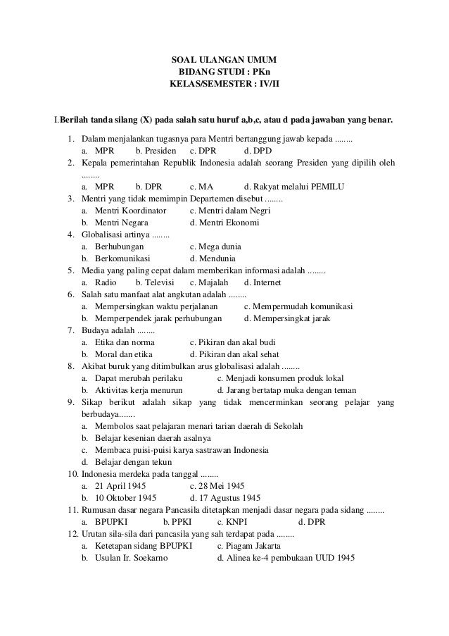 Soal Ulangan Pkn Kelas 2 Sd Semester 1