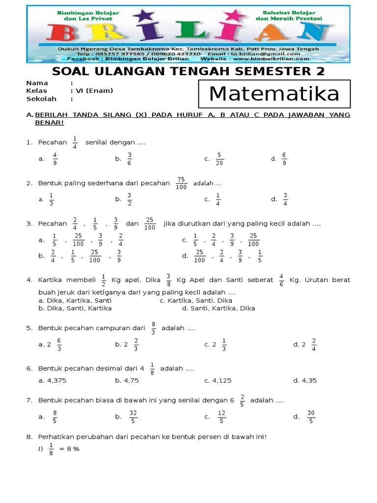 Bocoran soal uas mtk kelas 6 semester 2 yang sering muncul agar nilai ujianmu sempurna Bocoran soal uas mtk kelas 6 semester 2 yang sering muncul agar nilai ujianmu sempurna