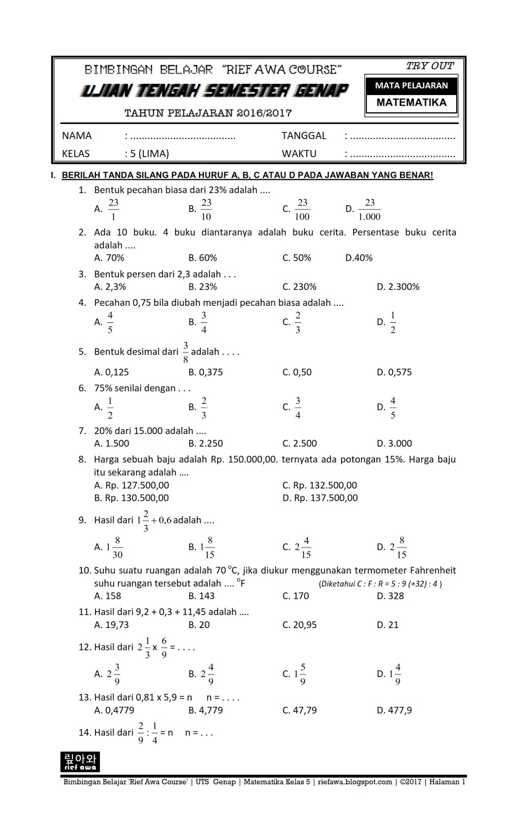 Matematika Kelas 5 Kurikulum 2013 Dalchaebi