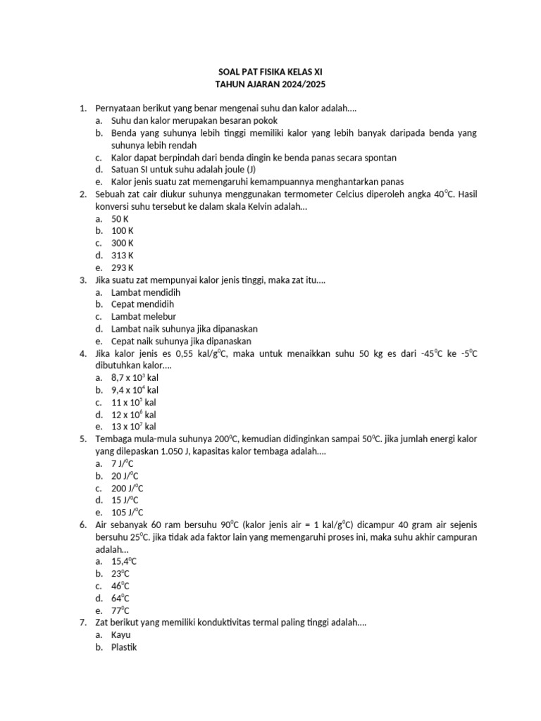 soal pat fisika kelas 11 semester 2 soal pat fisika kelas 11 semester 2
