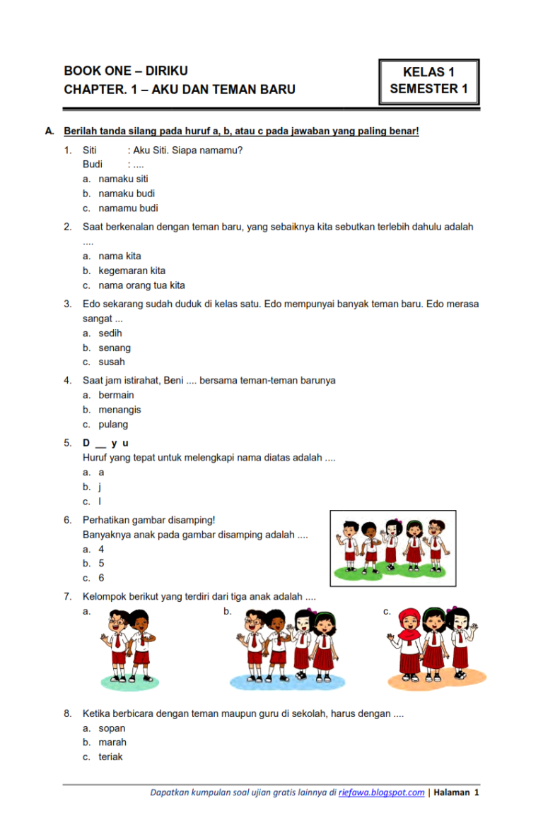 soal tematik kelas 1 semester 2